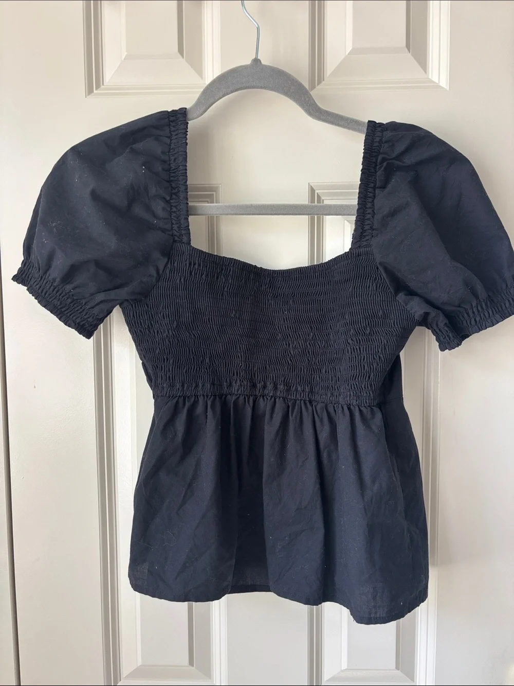 Abercrombie & Fitch Black Puff Sleeve Square Neck Blouse